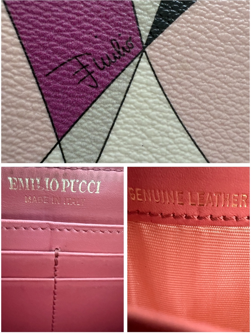 Emilio Pucci Leather Continental Long Zip Wallet Pink Purple Abstract - Picture 11 of 12